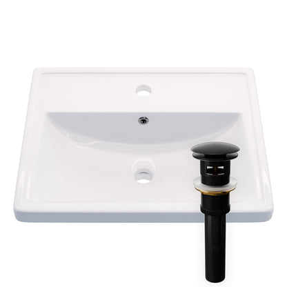Rectangular Drop-in White Porcelain Sink with Faucet Hole and Overflow, NBP-DI251016