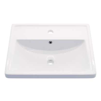 Rectangular Drop-in White Porcelain Sink with Faucet Hole and Overflow, NBP-DI251016