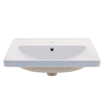 Rectangular Drop-in White Porcelain Sink with Faucet Hole and Overflow, NBP-DI251016