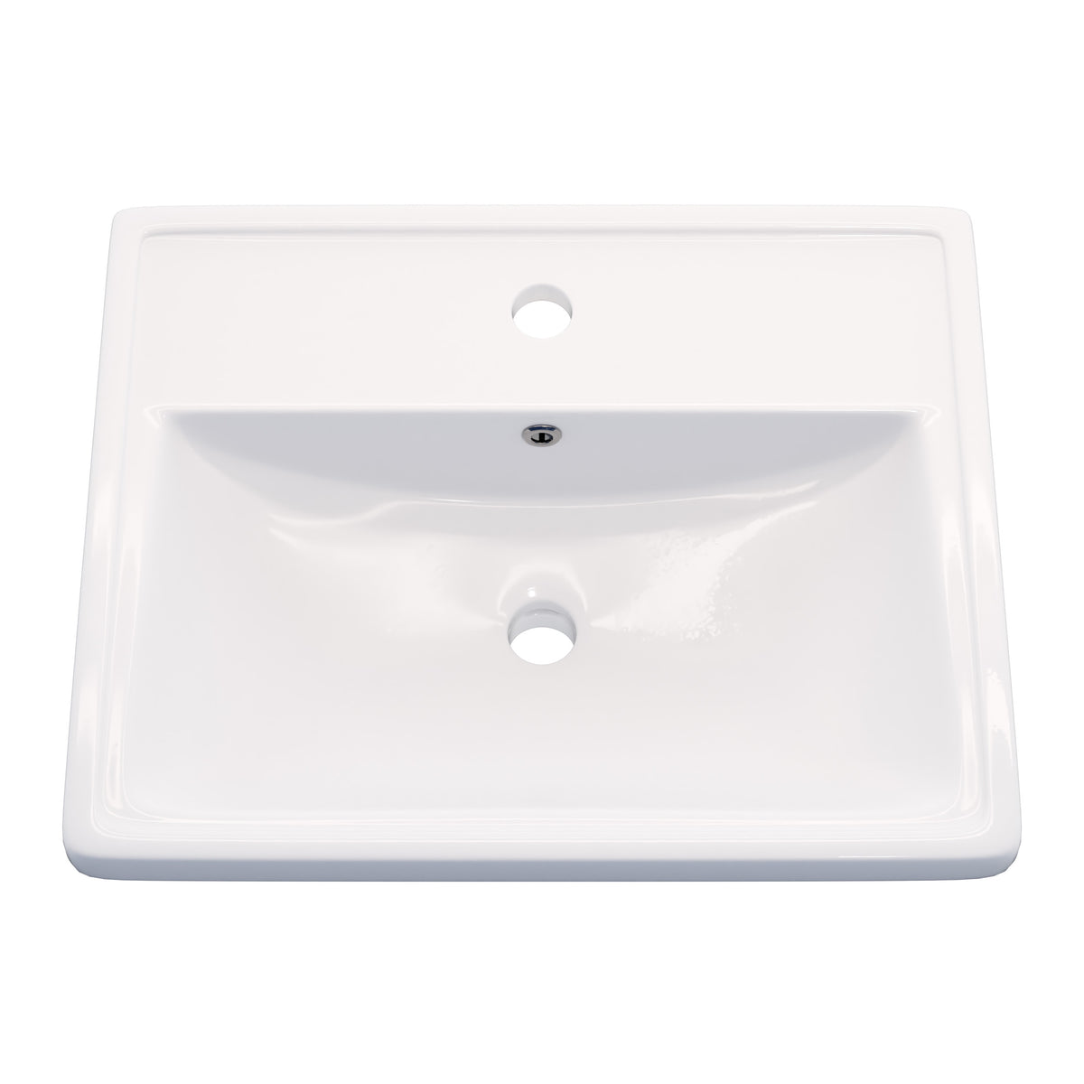 Rectangular Drop-in White Porcelain Sink with Faucet Hole and Overflow, NBP-DI251016