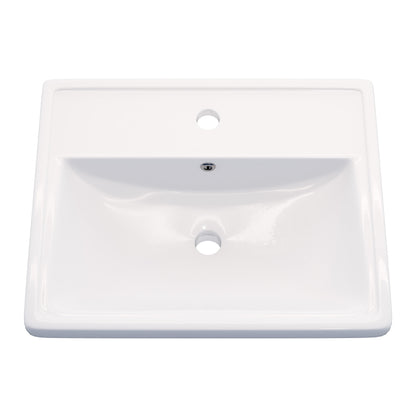 Rectangular Drop-in White Porcelain Sink with Faucet Hole and Overflow, NBP-DI251016