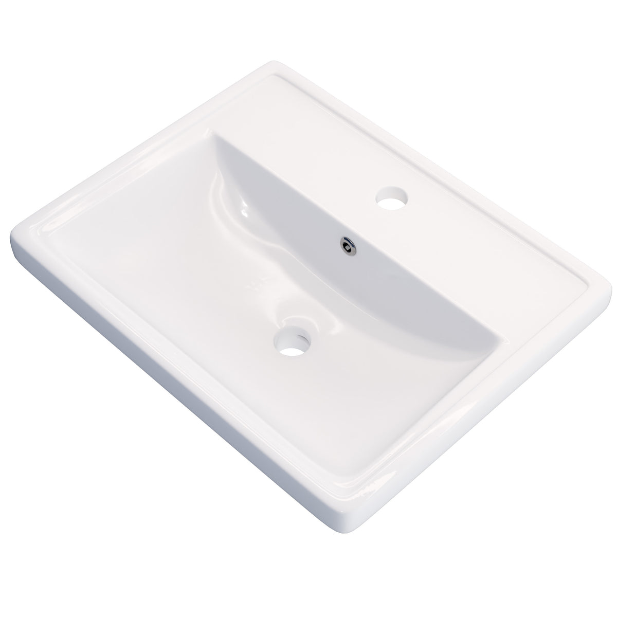 Rectangular Drop-in White Porcelain Sink with Faucet Hole and Overflow, NBP-DI251016