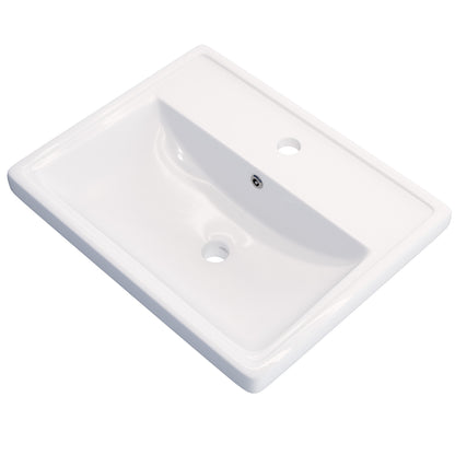 Rectangular Drop-in White Porcelain Sink with Faucet Hole and Overflow, NBP-DI251016
