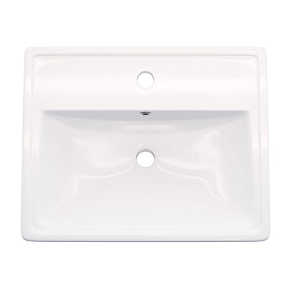 Rectangular Drop-in White Porcelain Sink with Faucet Hole and Overflow, NBP-DI251016