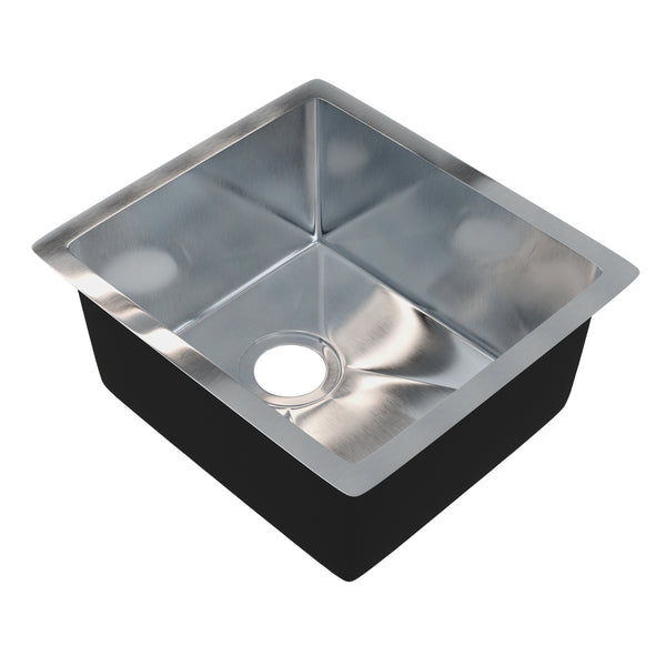 Novatto stainless steel 16x18-inch bar and prep sink with smooth surface, shown without drain in a clean kitchen setting.