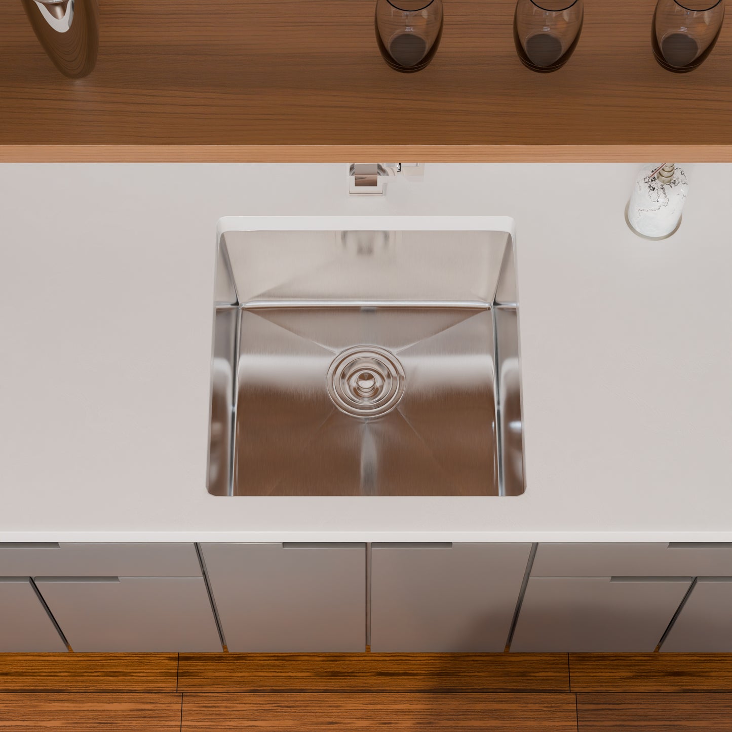 Stainless Steel Square Bar and Prep Sink, 18 x 18-inches, NBSS-R1018188