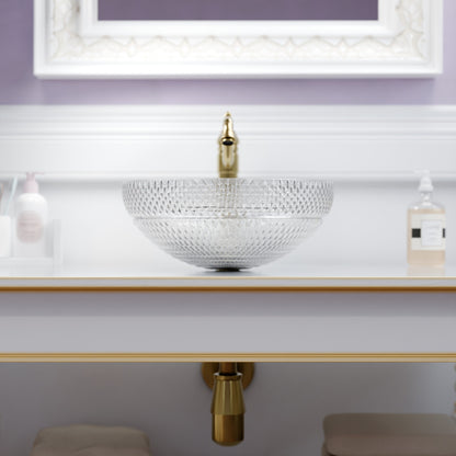 Modern Cristallo Diamond Clear Crystal Glass Vessel Bathroom Sink by Novatto with round shape and sleek design.