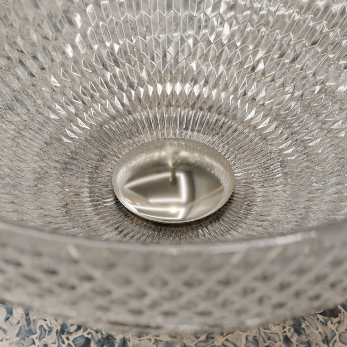 Modern Novatto Cristallo diamond clear crystal glass vessel bathroom sink with round shape and sleek design.