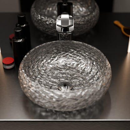 Diamante Diamond Crystal Clear Glass Extra Thick Vessel Bath Sink NCG-2410