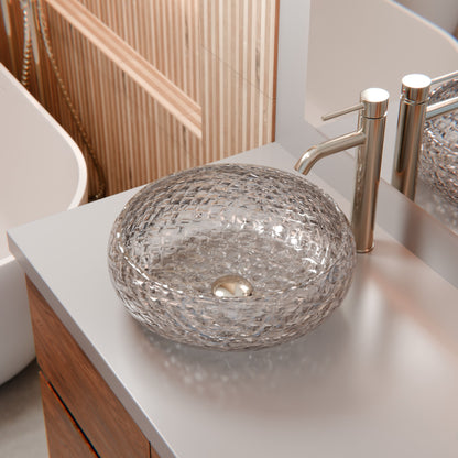 Diamante Diamond Crystal Clear Glass Extra Thick Vessel Bath Sink NCG-2410