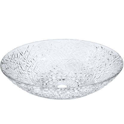 Ostrica Diamond Crystal Clear Glass Vessel Oval Bathroom Sink NCG-2412