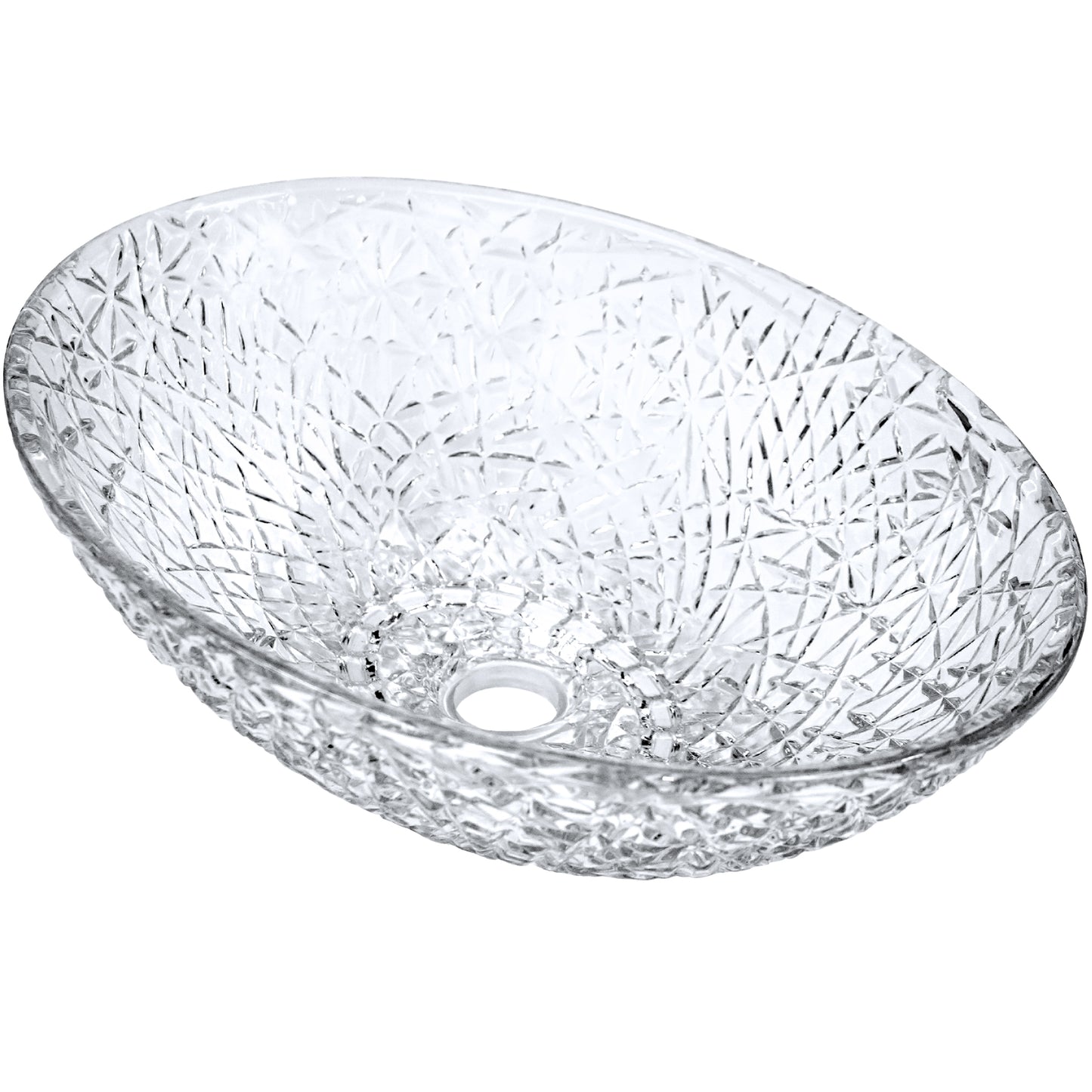 Ostrica Diamond Crystal Clear Glass Vessel Oval Bathroom Sink NCG-2412