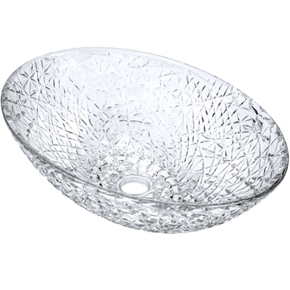 Ostrica Diamond Crystal Clear Glass Vessel Oval Bathroom Sink NCG-2412