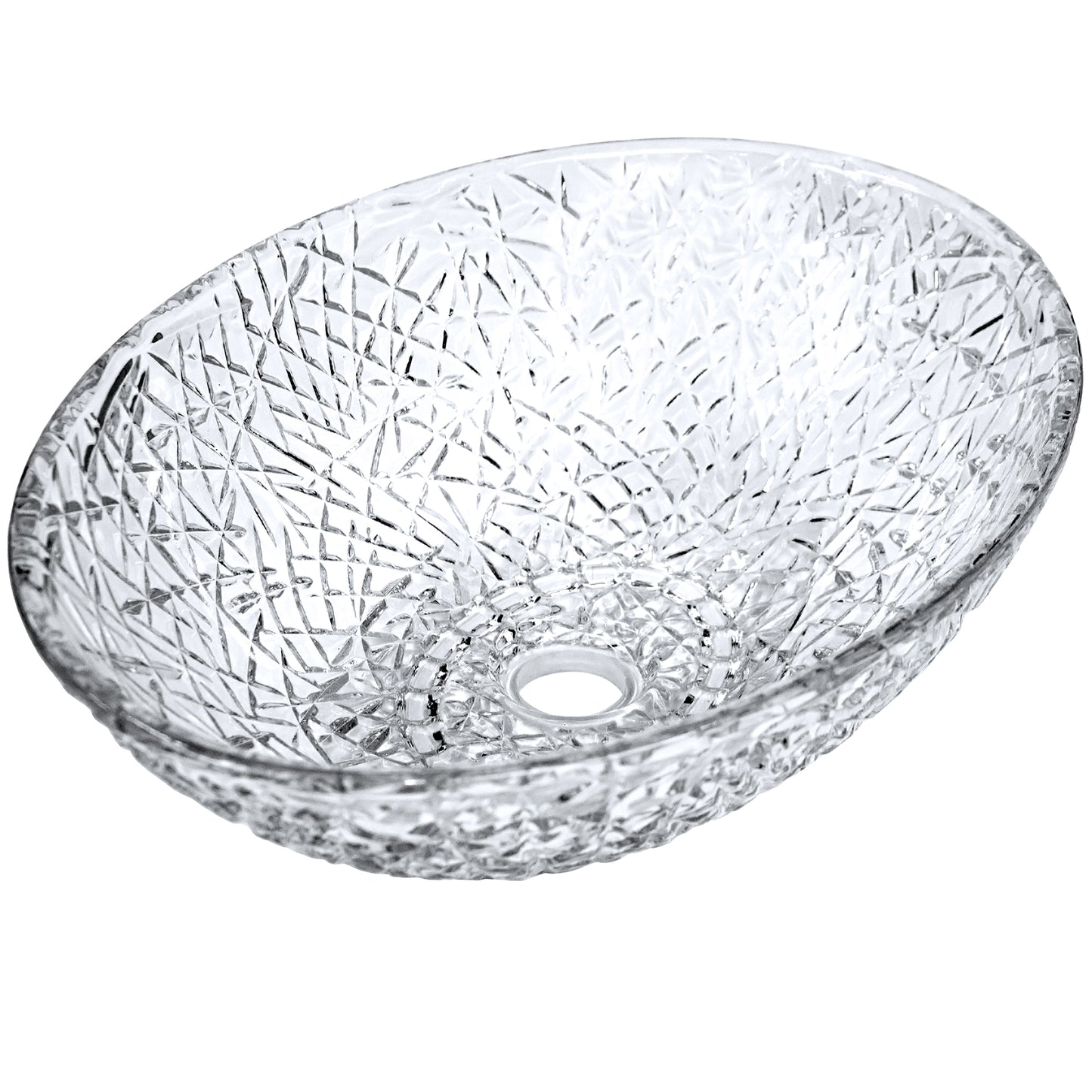 Ostrica Diamond Crystal Clear Glass Vessel Oval Bathroom Sink NCG-2412