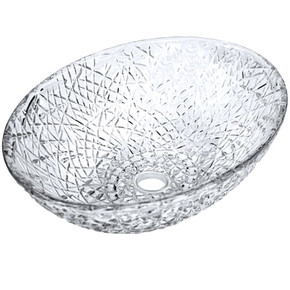 Ostrica Diamond Crystal Clear Glass Vessel Oval Bathroom Sink NCG-2412