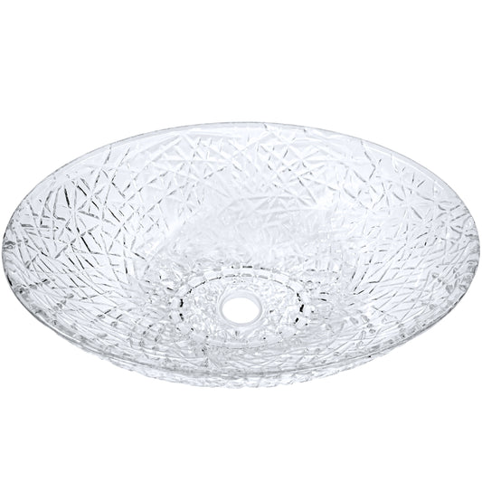 Ostrica Diamond Crystal Clear Glass Vessel Oval Bathroom Sink NCG-2412