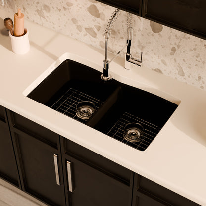 Double Bowl Undermount Granite Composite Sink in Absolute Black - NKGC-5050UND-AB