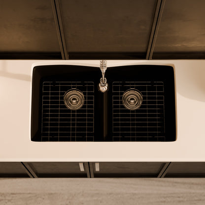 Double Bowl Undermount Granite Composite Sink in Absolute Black - NKGC-5050UND-AB