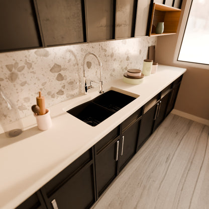 Double Bowl Undermount Granite Composite Sink in Absolute Black - NKGC-5050UND-AB