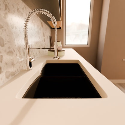 Double Bowl Undermount Granite Composite Sink in Absolute Black - NKGC-5050UND-AB