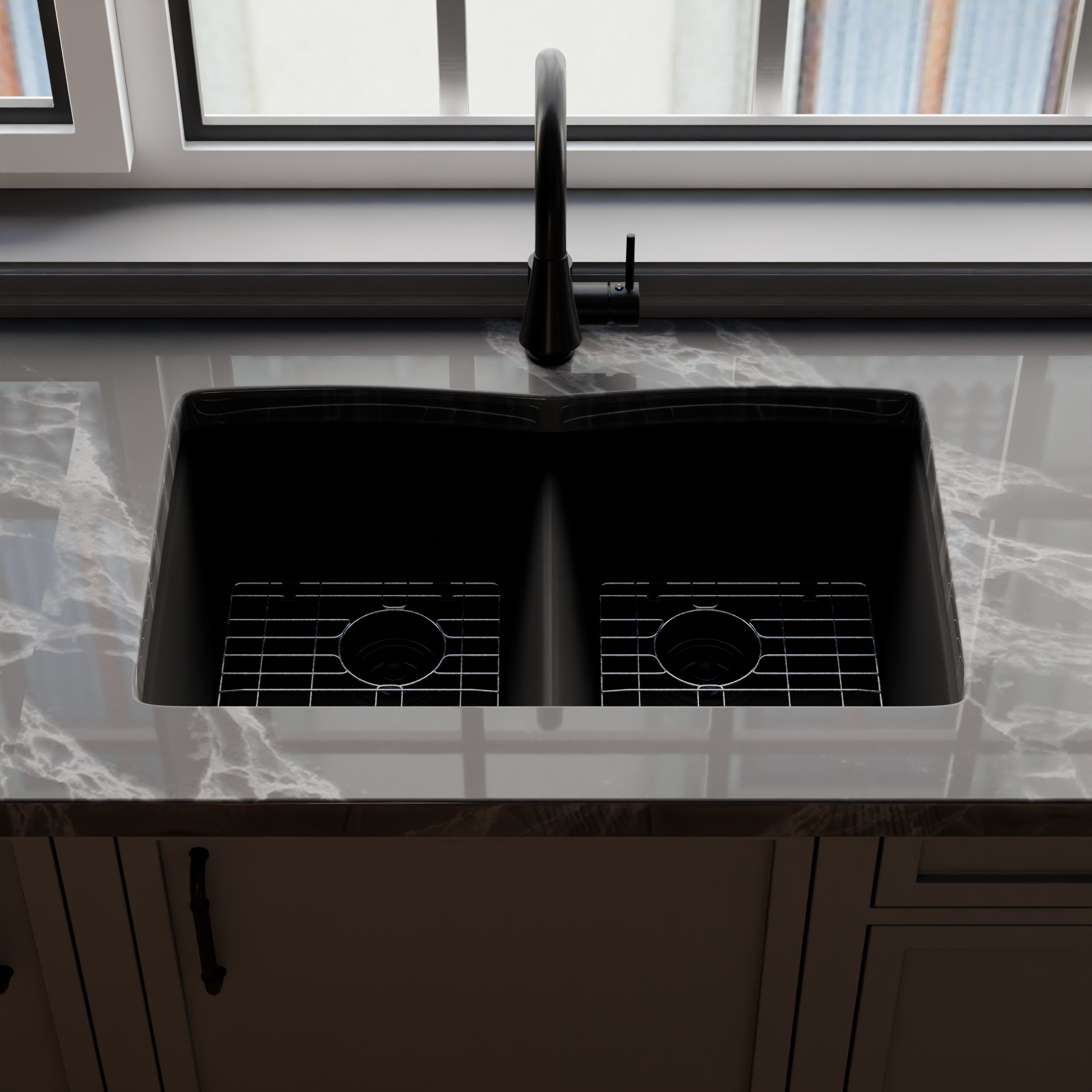 BRUNT GOOD and sin &SIDE KICK ブラック BK×2個 Double Bowl Undermount Granite Composite Sink in Absolute Black