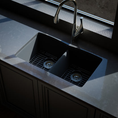 Double Bowl Undermount Granite Composite Sink in Ash - NKGC-5050UND-AS