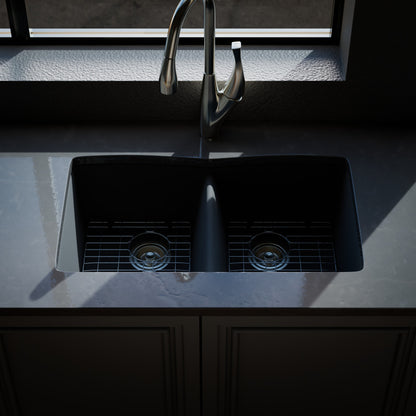 Double Bowl Undermount Granite Composite Sink in Ash - NKGC-5050UND-AS