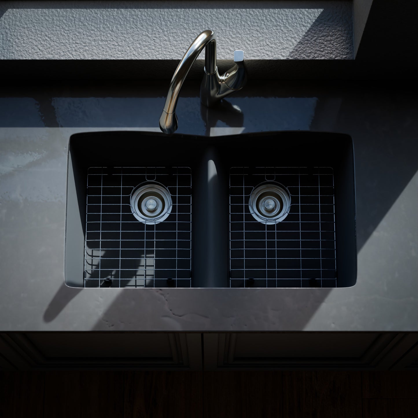 Double Bowl Undermount Granite Composite Sink in Ash - NKGC-5050UND-AS