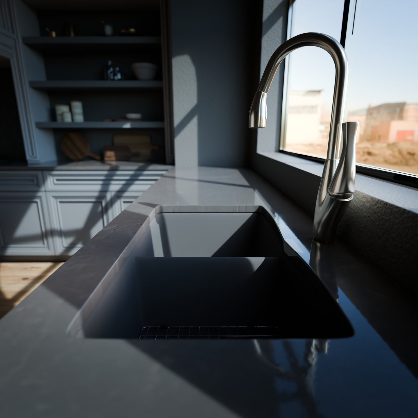 Double Bowl Undermount Granite Composite Sink in Ash - NKGC-5050UND-AS