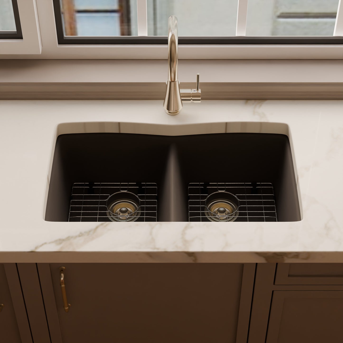 Double Bowl Undermount Granite Composite Sink in Ash - NKGC-5050UND-AS