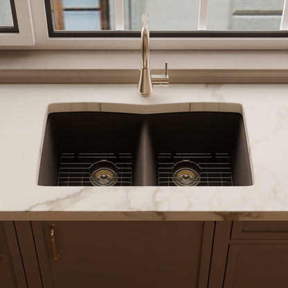 Double Bowl Undermount Granite Composite Sink in Ash - NKGC-5050UND-AS