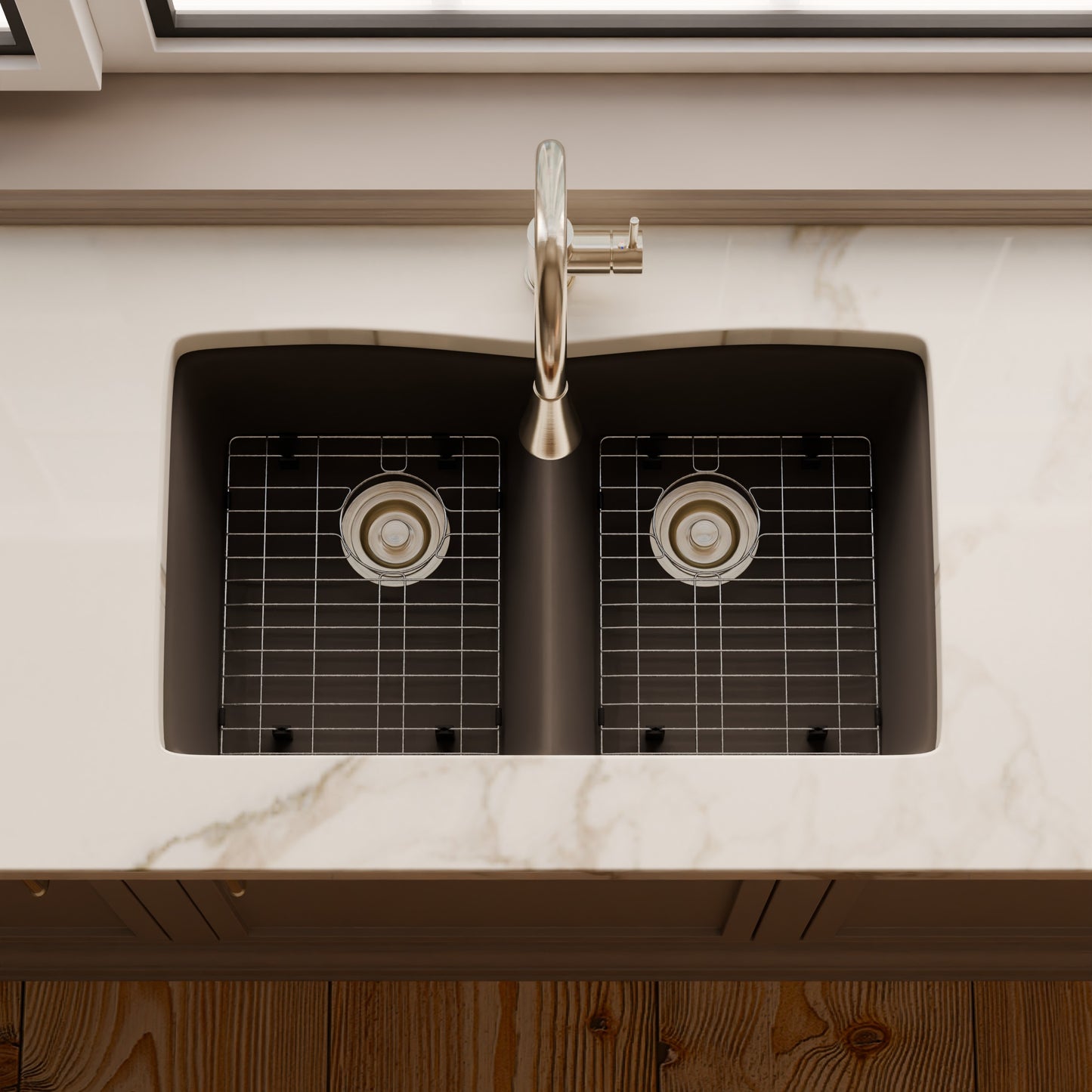 Double Bowl Undermount Granite Composite Sink in Ash - NKGC-5050UND-AS