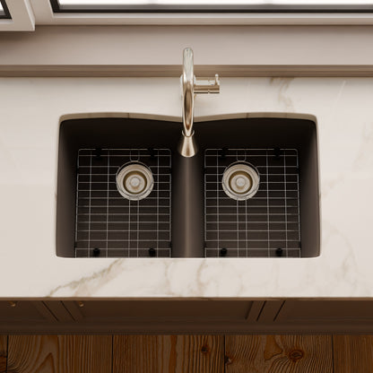 Double Bowl Undermount Granite Composite Sink in Ash - NKGC-5050UND-AS