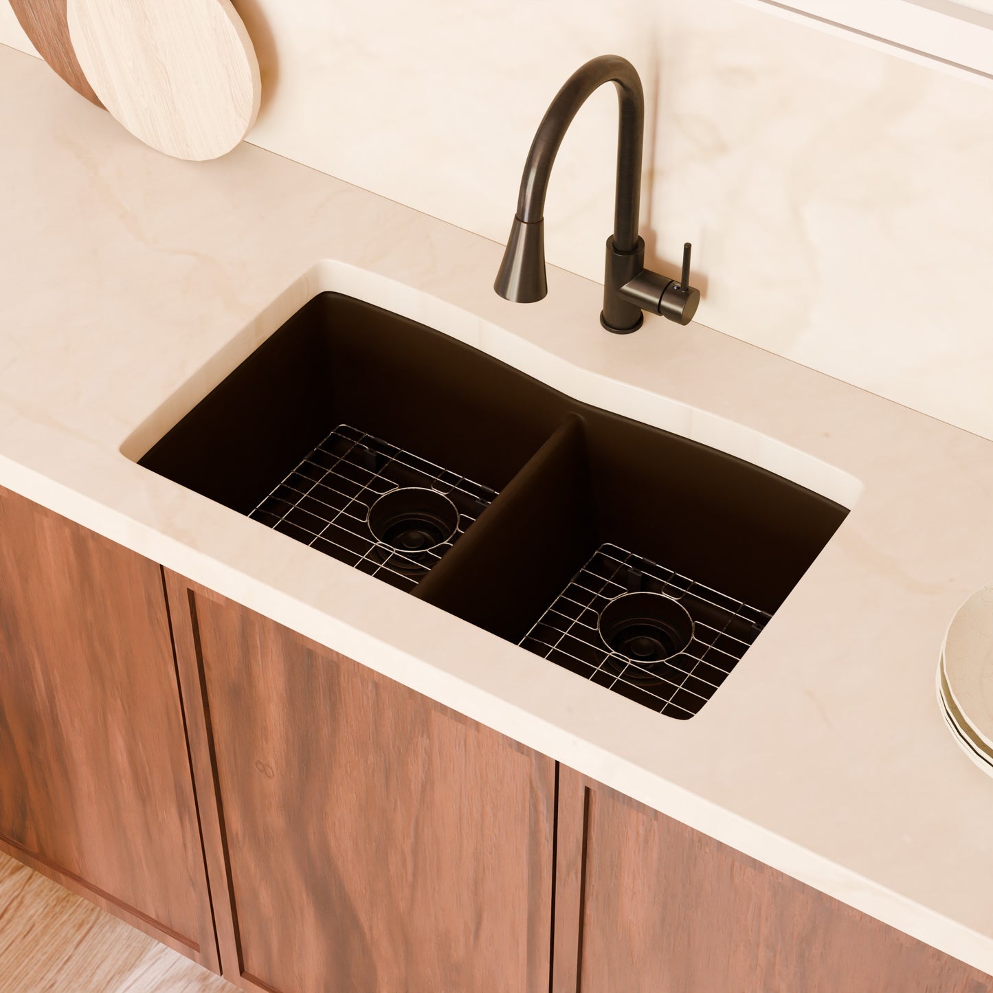 Double Bowl Undermount Granite Composite Sink in Expresso - NKGC-5050UND-EX