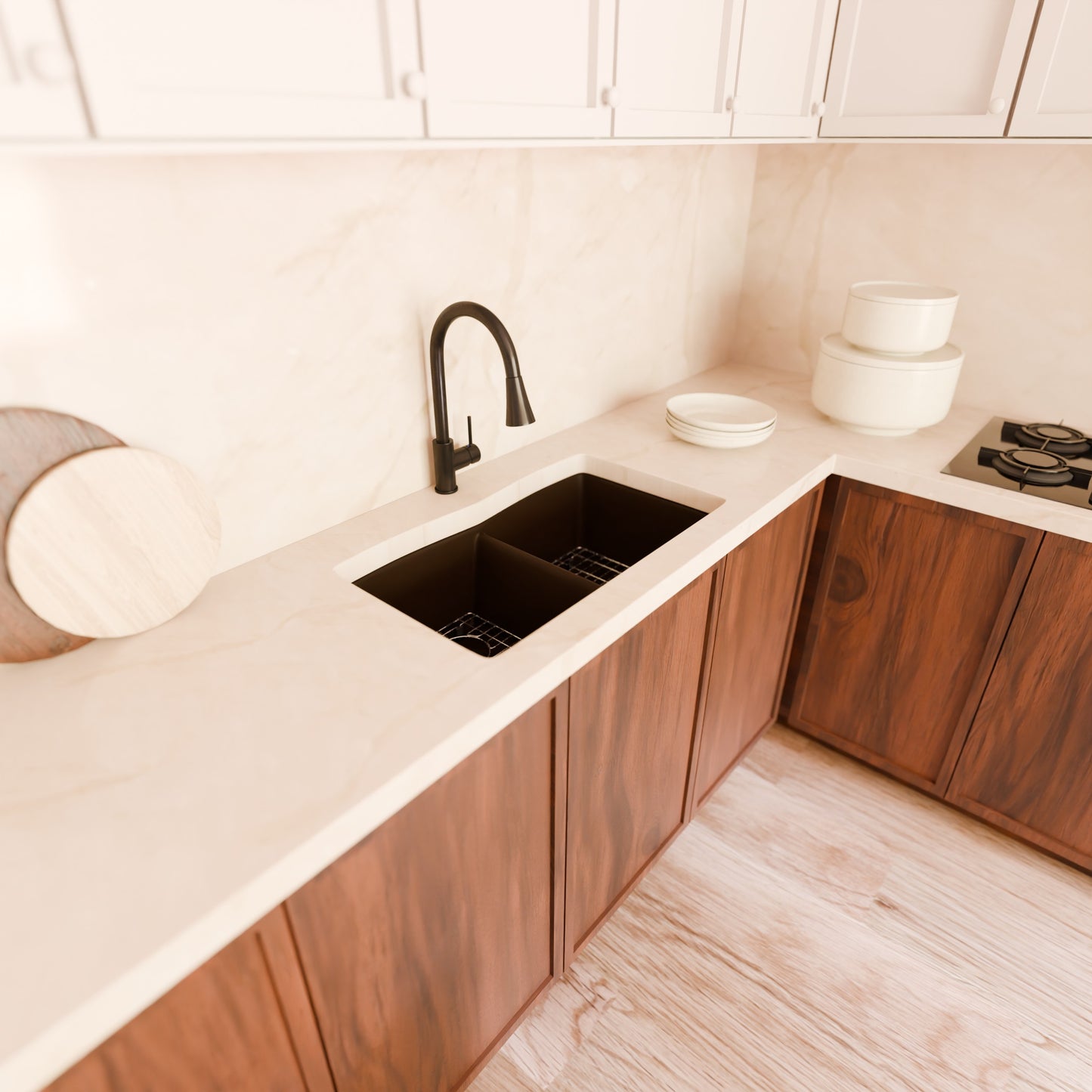 Double Bowl Undermount Granite Composite Sink in Expresso - NKGC-5050UND-EX