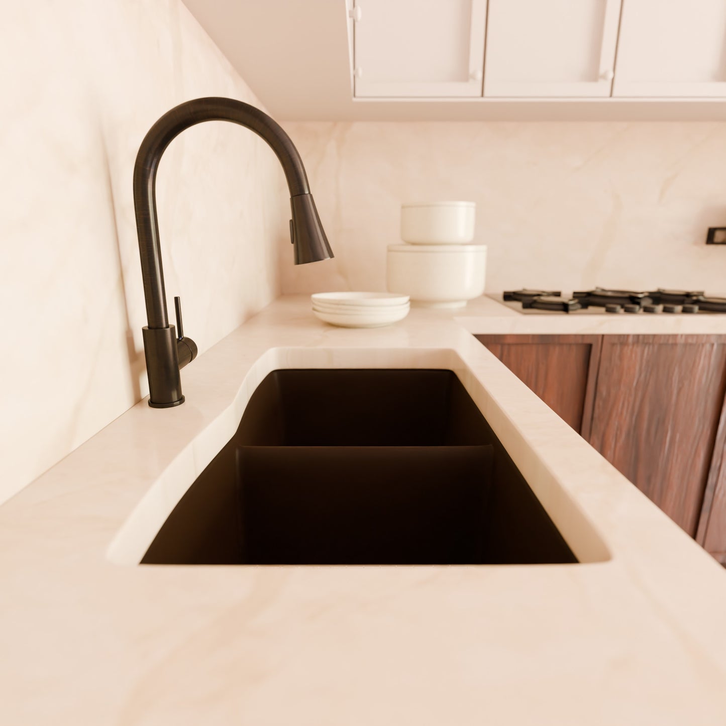 Double Bowl Undermount Granite Composite Sink in Expresso - NKGC-5050UND-EX