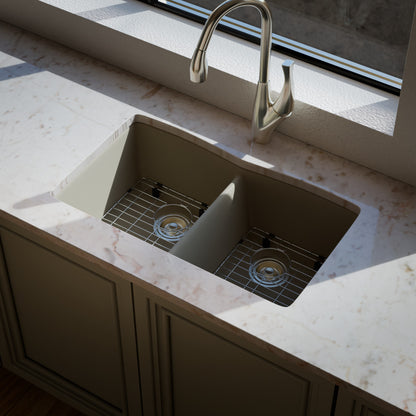 Double Bowl Undermount Granite Composite Sink in Sand - NKGC-5050UND-SA