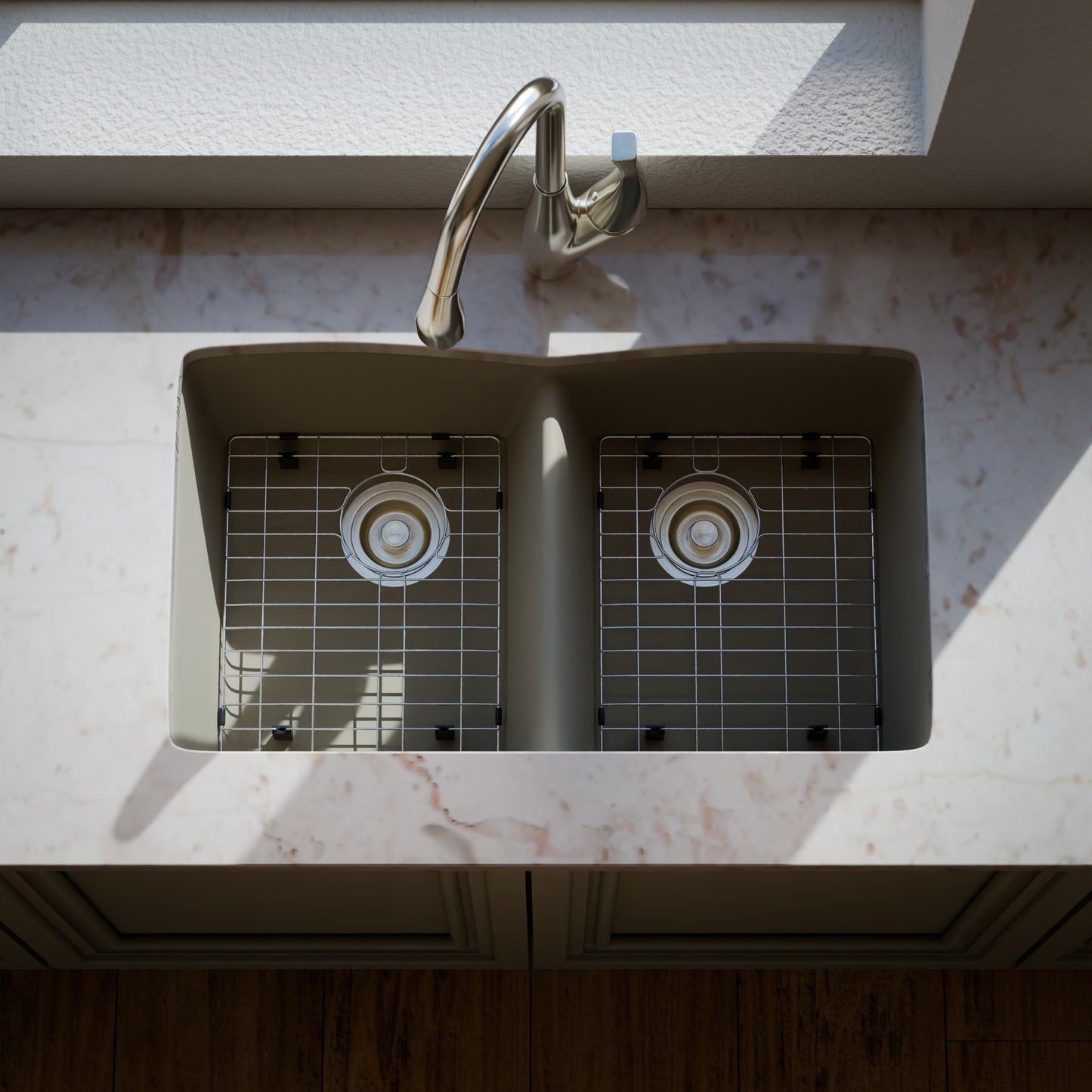 Double Bowl Undermount Granite Composite Sink in Sand - NKGC-5050UND-SA