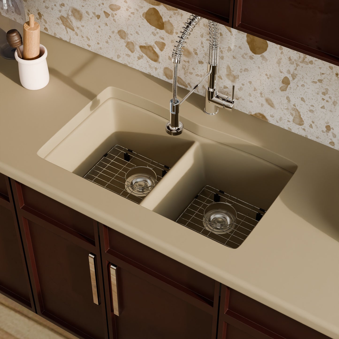 Double Bowl Undermount Granite Composite Sink in Sand - NKGC-5050UND-SA
