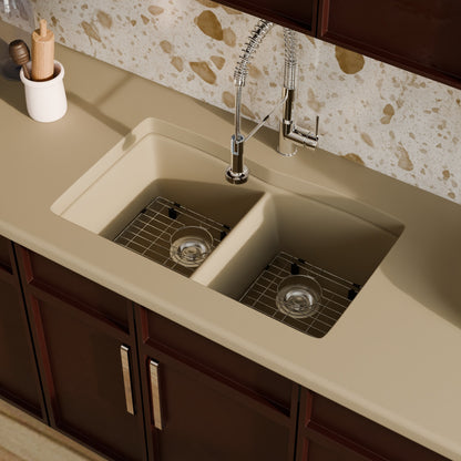Double Bowl Undermount Granite Composite Sink in Sand - NKGC-5050UND-SA