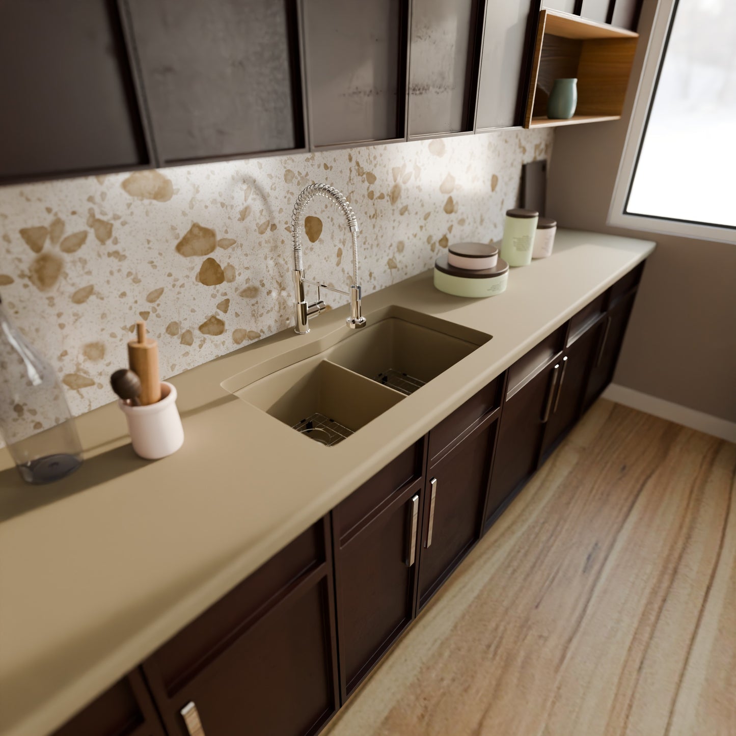 Double Bowl Undermount Granite Composite Sink in Sand - NKGC-5050UND-SA