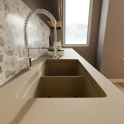 Double Bowl Undermount Granite Composite Sink in Sand - NKGC-5050UND-SA