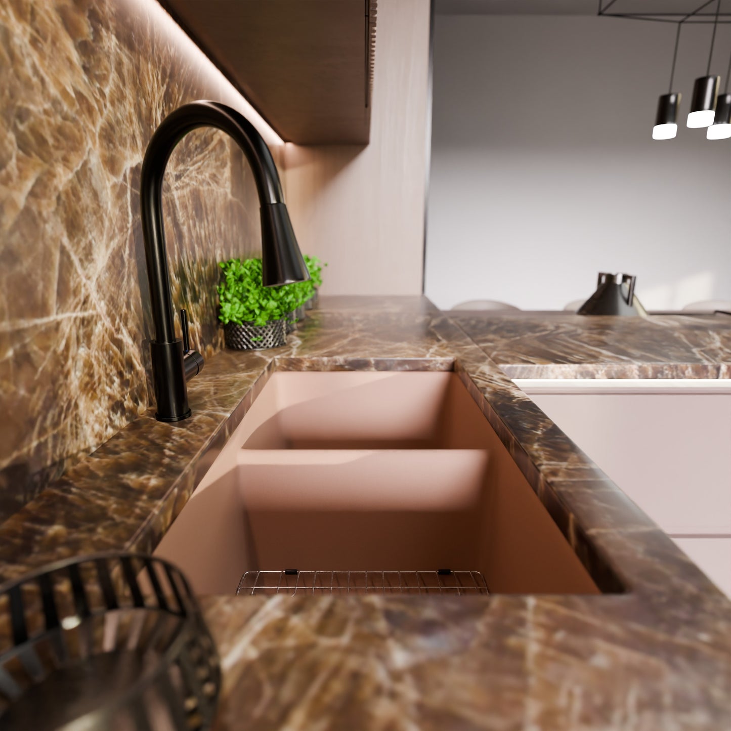 Double Bowl Undermount Granite Composite Sink in Wheat - NKGC-5050UND-WHE