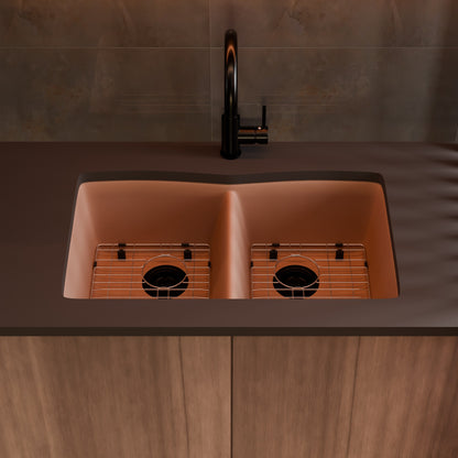 Double Bowl Undermount Granite Composite Sink in Wheat - NKGC-5050UND-WHE