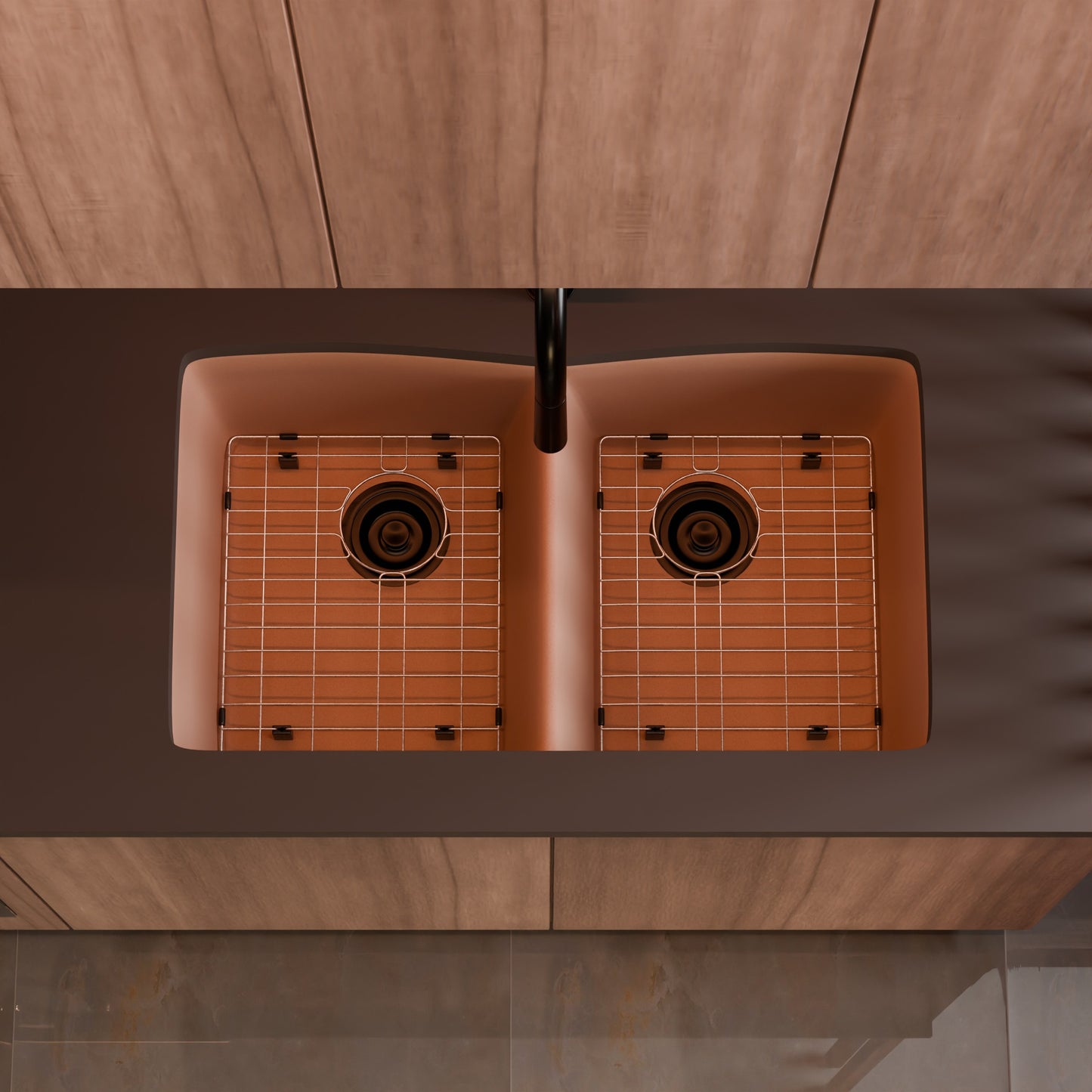 Double Bowl Undermount Granite Composite Sink in Wheat - NKGC-5050UND-WHE