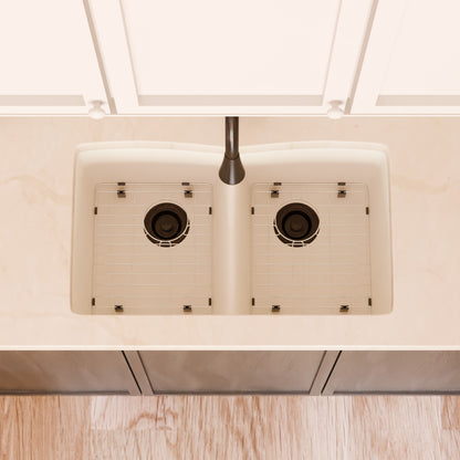 Double Bowl Undermount Granite Composite Sink in Striking White - NKGC-5050UND-WHI