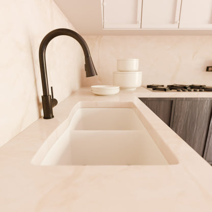 Double Bowl Undermount Granite Composite Sink in Striking White - NKGC-5050UND-WHI
