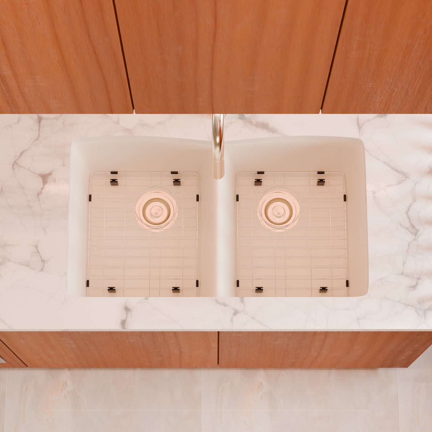 Double Bowl Undermount Granite Composite Sink in Striking White - NKGC-5050UND-WHI