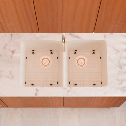 Double Bowl Undermount Granite Composite Sink in Striking White - NKGC-5050UND-WHI