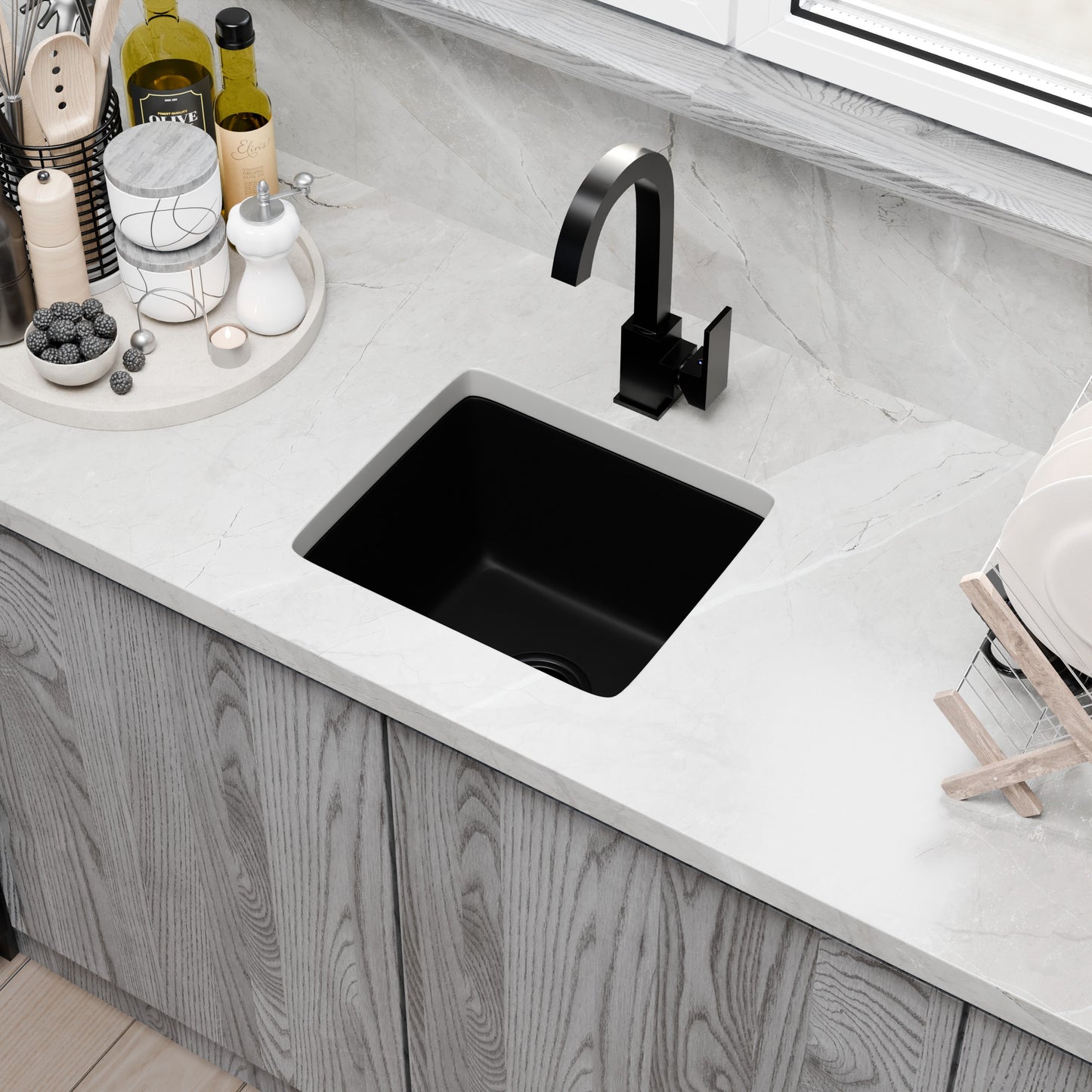 BAJA 18" x 16" Granite Composite Bar Sink in Absolute Black - NKGC-SBBAR-AB